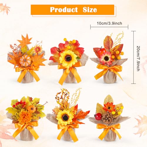 Set of 6 Fall Artificial Potted Flowers for Thanksgiving and Autumn Decor