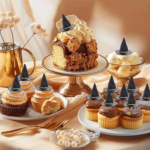 Mini Witch Hat Cake Decorations - Halloween Party & Baking Supplies, 24 pcs