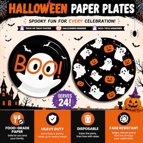 Halloween Party Supplies Kit for 24 Guests with Ghost and Pumpkin Decor