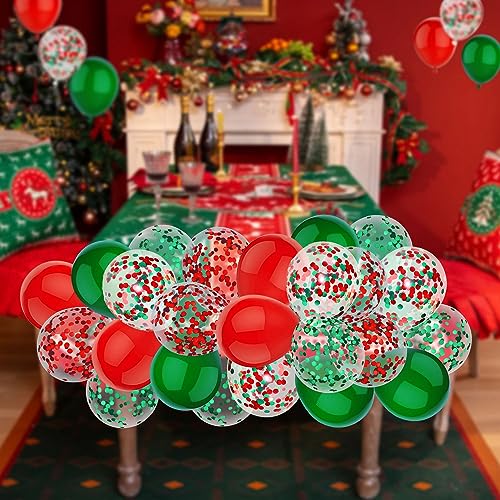 Christmas Colors Confetti Balloons Set - 50pcs 12 Inch Red Green Party Decorations