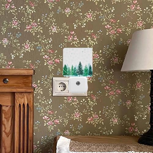 Winter Snow Scene Night Light - Falling Snowflakes and Pine Forest, 1 Pack