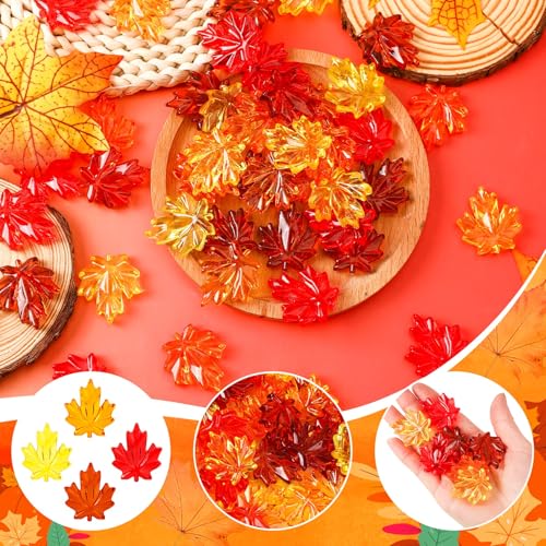 60Pcs Fall Thanksgiving Maple Leaves Vase Filler - Red Orange Yellow Brown