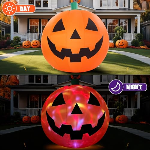 10 Ft Inflatable Pumpkin Halloween Yard Decor with LED Lights - Giant Outdoor Pumpkin