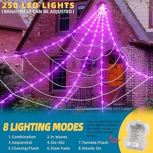 Halloween 200-Inch Spider Web Light Decorations with 250 LED Lights & Remote - Web Variation