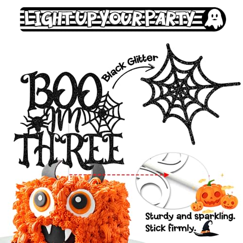 Black Glitter Cake Topper - Happy 3rd Birthday Halloween Theme