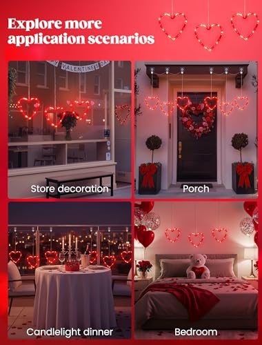 Valentine's Day Heart Window Lights - Red 30 LED Battery & USB Powered, Timer