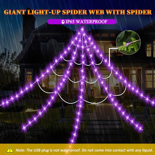 Halloween Decorations Outdoor Spider Web Lights 250 LED Lighted Web - Purple, 16.4 Ft, Abstract Variation