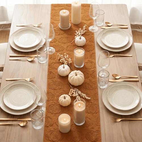 Artoid Mode Caramel Soft 3D Jacquard Table Runner 13x72 Inch - Fall Decor