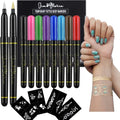 Kids & Teens Temporary Tattoo Pen Set with 10 Colors, Metallic Gold & Silver, Face & Body Art Kit
