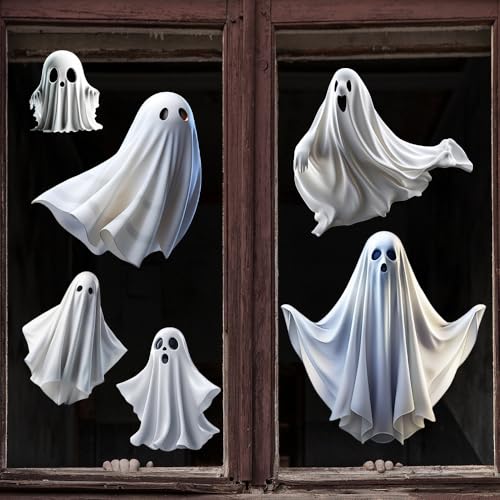 Halloween Ghost Window Clings - Double Sided White Ghosts for Home School Office Decor - Style-2