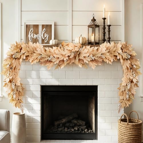 6Ft Artificial Berry Cypress Leaves Fall Garland - Light White Brown, Fall Home Decor