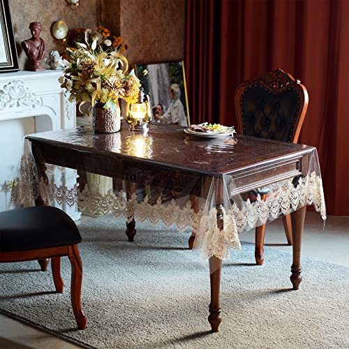 Vinyl Tablecloth Rectangular 60x84 Inch Gold Lace Waterproof PVC Oil Proof