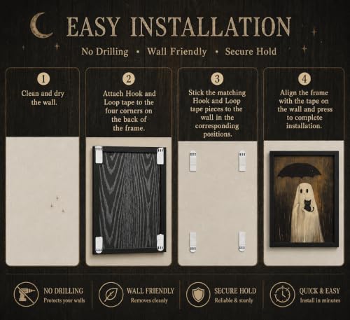 Ghost and Black Cat Wall Art - Framed Halloween Moody Scene 16x12 Inches