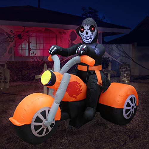 6 ft Halloween Inflatable Skeleton Motorcycle with LED Lights Yard Decor