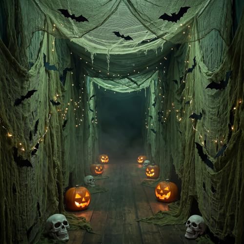 Halloween Green Creepy Cloth String Lights Set - Spooky Bat Decor & Accessories