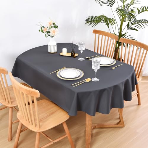 Gey 84x60 Inch Oval Tablecloth - Pack of 2 Washable Solid Grey Linen