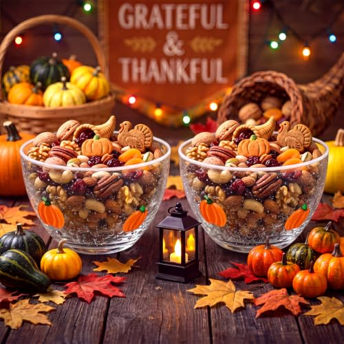 Potchen 2-Piece Fall Pumpkin Candy Bowls - 14 oz Glass Snack Dishes - Pumpkin Variation