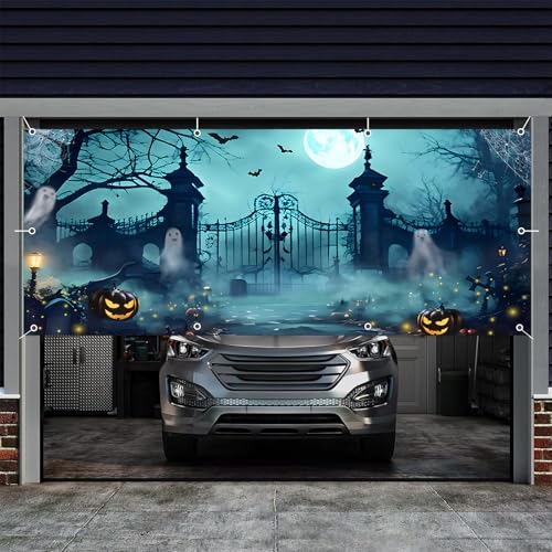 Halloween Garage Door Cover Decorations 7x16ft - Outdoor Party Banner - Variation of Halloween-1