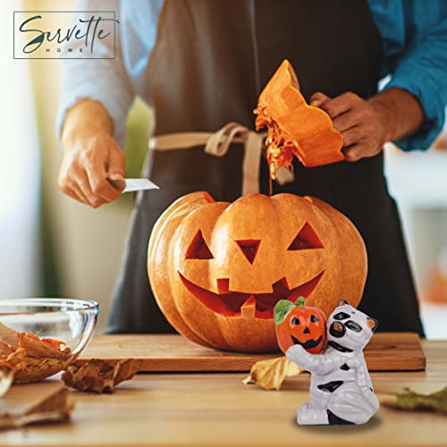 Salt and Pepper Shaker Set - Mummy Cat with Pumpkin Halloween Table Accessory