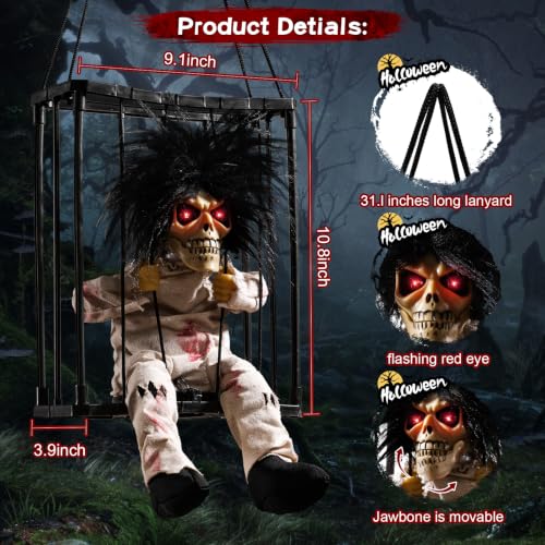 Halloween Animated Scary Skull Prisoner Decoration with Motion Sensor - White
