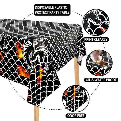 Dragon Party Table Covers Waterproof Rectangular Tablecloth 52 x 86 Inches - Black Dragon Theme Decorations