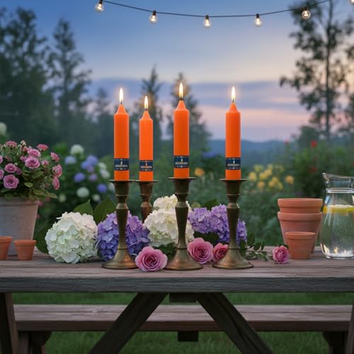 Orange Taper Candles 7 Inch - Unscented Dripless Long Burning for Wedding & Home Decor - Gedengni 4 Pack
