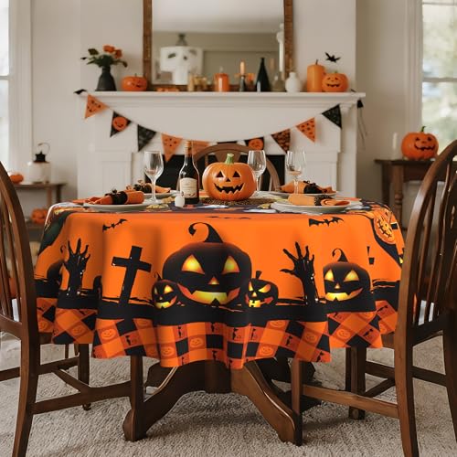 Hexagram Halloween Round Tablecloth 60 Inches Pumpkin Ghost Decor Variation of THIS listing