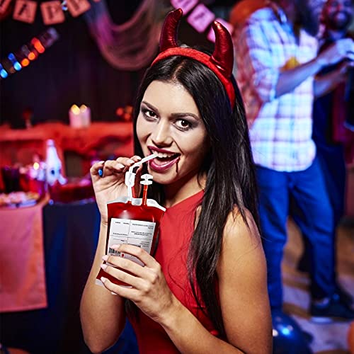 Halloween Blood IV Bag Drink Set with 50 Bags, 50 Labels, 50 Clips, 3 Syringes - Reusable Zombie Party Decorations