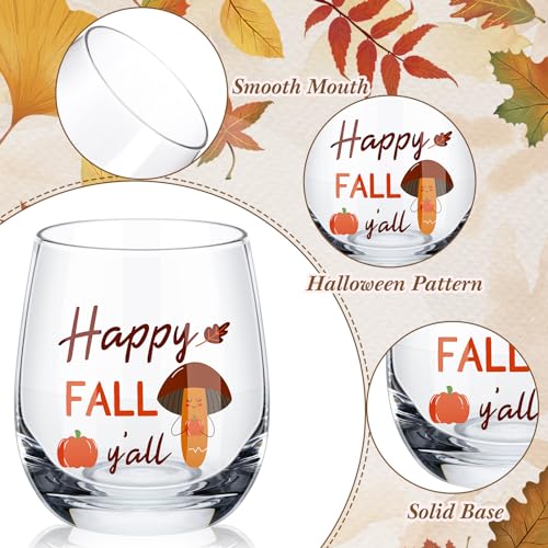 Fall Thanksgiving 12 oz Stemless Wine Glasses Set - 12 Pcs Festive Design