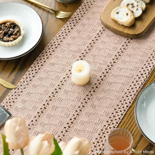 Pink Woven Farmhouse Table Runner 12x60 Inch - Artoid Mode