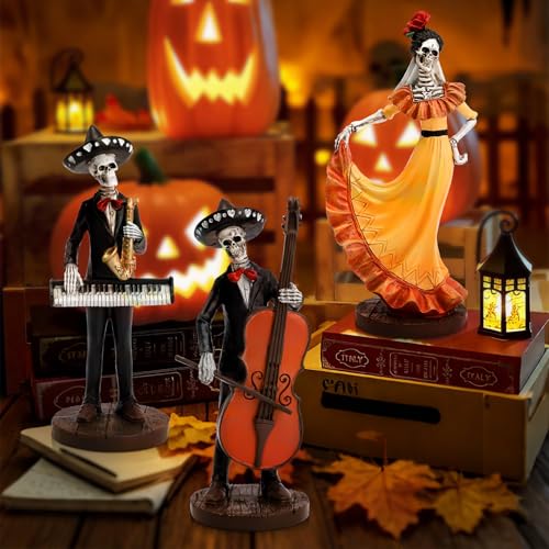 Day of The Dead Skeleton Figurines Decorations 3Pcs Halloween Mariachi Band Style 2 New