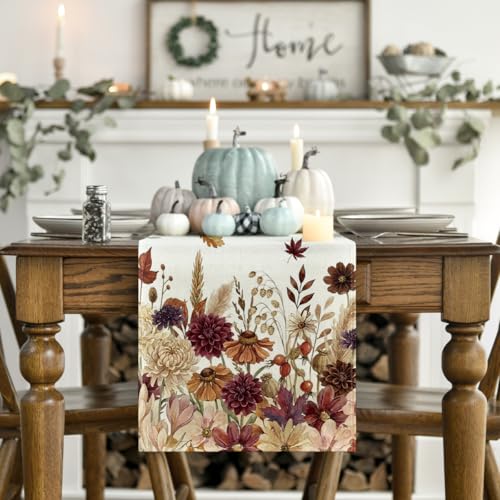 13x72 Inch Beige Fall Table Runner - Artoid Mode 210 GSM Home Decor