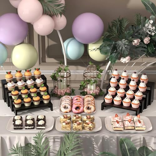Black Wooden Tiered Display Risers Set - Stackable Farmhouse Dessert Stands, Food & Vendor Booth Decor, 2 Pack