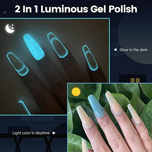 Glow in The Dark Nail Polish - Sheer Light Blue UV Gel Lacquer, 15ml, Variation YG01