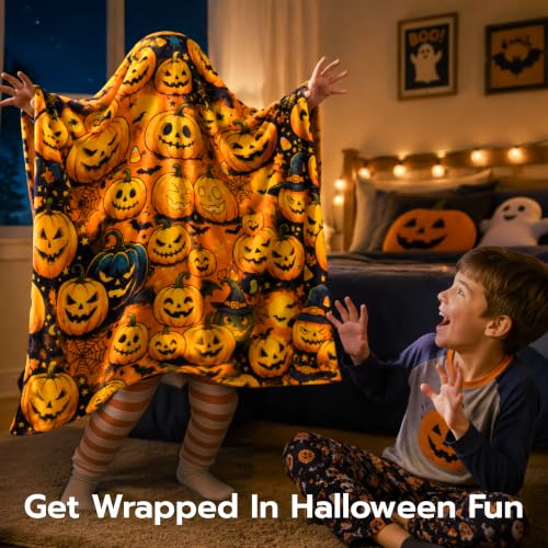 Halloween Pumpkin Blanket - Autumn Pumpkin Flannel Throw for Sofa Bed Party