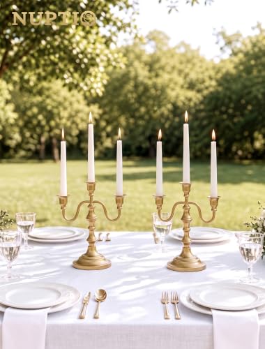 Gold 3-Arm Candle Holder Set - Brass Candelabra for Dining & Decor - 2 Pcs
