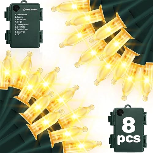 Battery Christmas Lights 8 Pack Mini LED String Lights - Warm White, 8 Modes