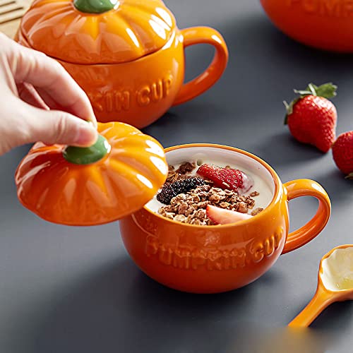 27.1oz Pumpkin-Shaped Ceramic Coffee Mug with Spoon - Cute Halloween Gift