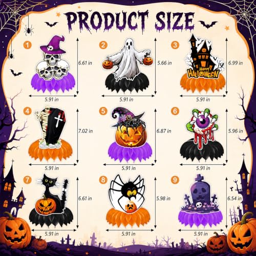 Halloween Party Decorations 9-Piece Indoor Table Centerpieces - Spooky Character Set
