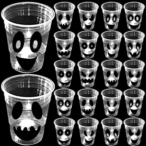 40 Pack Glow Halloween Ghost Cups - 16 oz Spooky Party Supplies with LED Lights & Stickers - Ghost Face Design for Kids & Adults - Variation of THIS listing