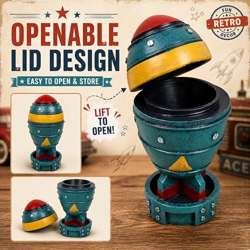 Mini Nuke Rocket Model Figurine with Storage Box - Retro Sci-Fi Desk Decor