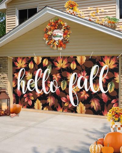 Thanksgiving Garage Door Banner Cover 7x8ft - Fall Maple Leaf Holiday Decor - Maple Leaf Variation