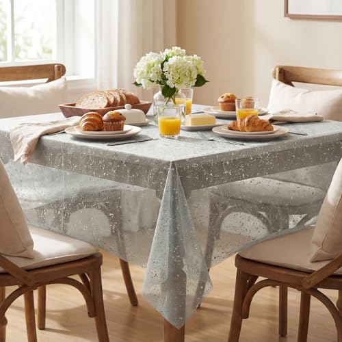 Horaldaily Grey Silver Rectangular Tablecloth 60x120 Inch for Home Dining