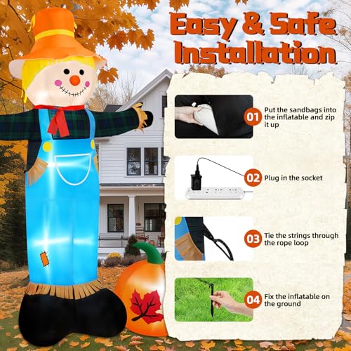 8FT Fall Inflatable Scarecrow with Pumpkin & LED Lights - Outdoor Yard Decoration - Variation: 8FT-Scarecrow Inflatable