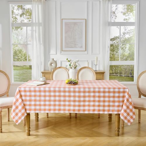 Orange Gingham Tablecloth 60 x 75 Inch Rectangular Fall Thanksgiving Decor