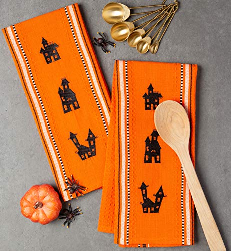 Halloween Haunted Houses Kitchen Dish Towel Set - Spooky Décor, 2 Pack, 18x28