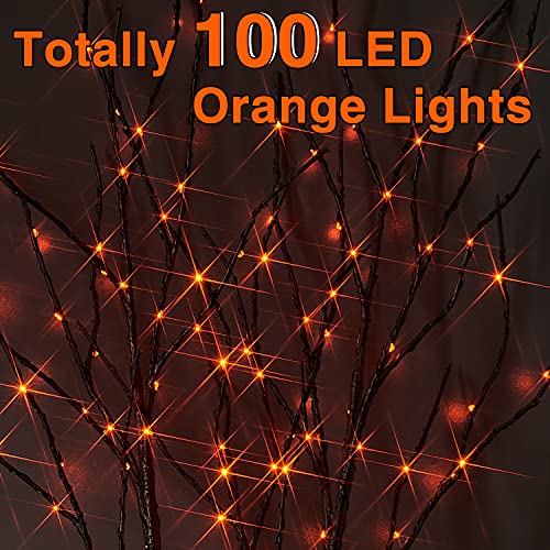 Halloween Lighted Branches with Timer - 100 LED Orange Fairy Lights - Black Tree Branches 32 Inch - Battery Operated - Variation of 100LEDs Orange Branches
