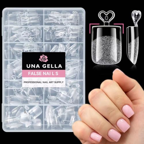 UNA GELLA Extra Short Sharp Square Nail Tips 216Pcs - Precise Fit & Pre-Buffed Clear Fake Nails for DIY & Salon Manicure
