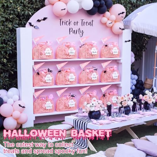 Gerrii 12 Pcs Halloween Treat Buckets - Pink Ghost Boo Candy Bags for Parties