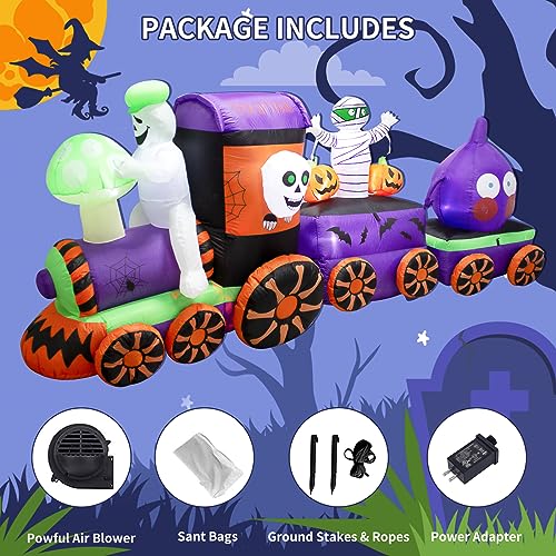 11FT Halloween Ghost Train Inflatable with Mushroom Head, Mummies & Pumpkins - Spooky Garden Decor - Variation of THIS listing
